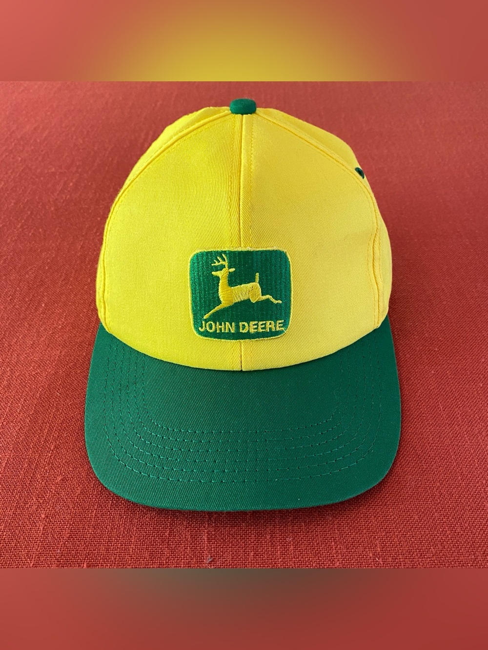 Vintage John Deere Snapback Yellow w/ Green Bill K Products Cotton Made in USA